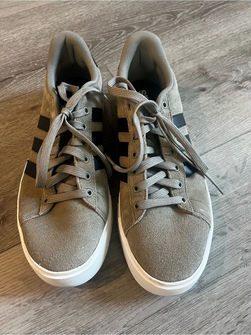 adidas Men's Taupe Suede Daily Sneakers with Black Stripes